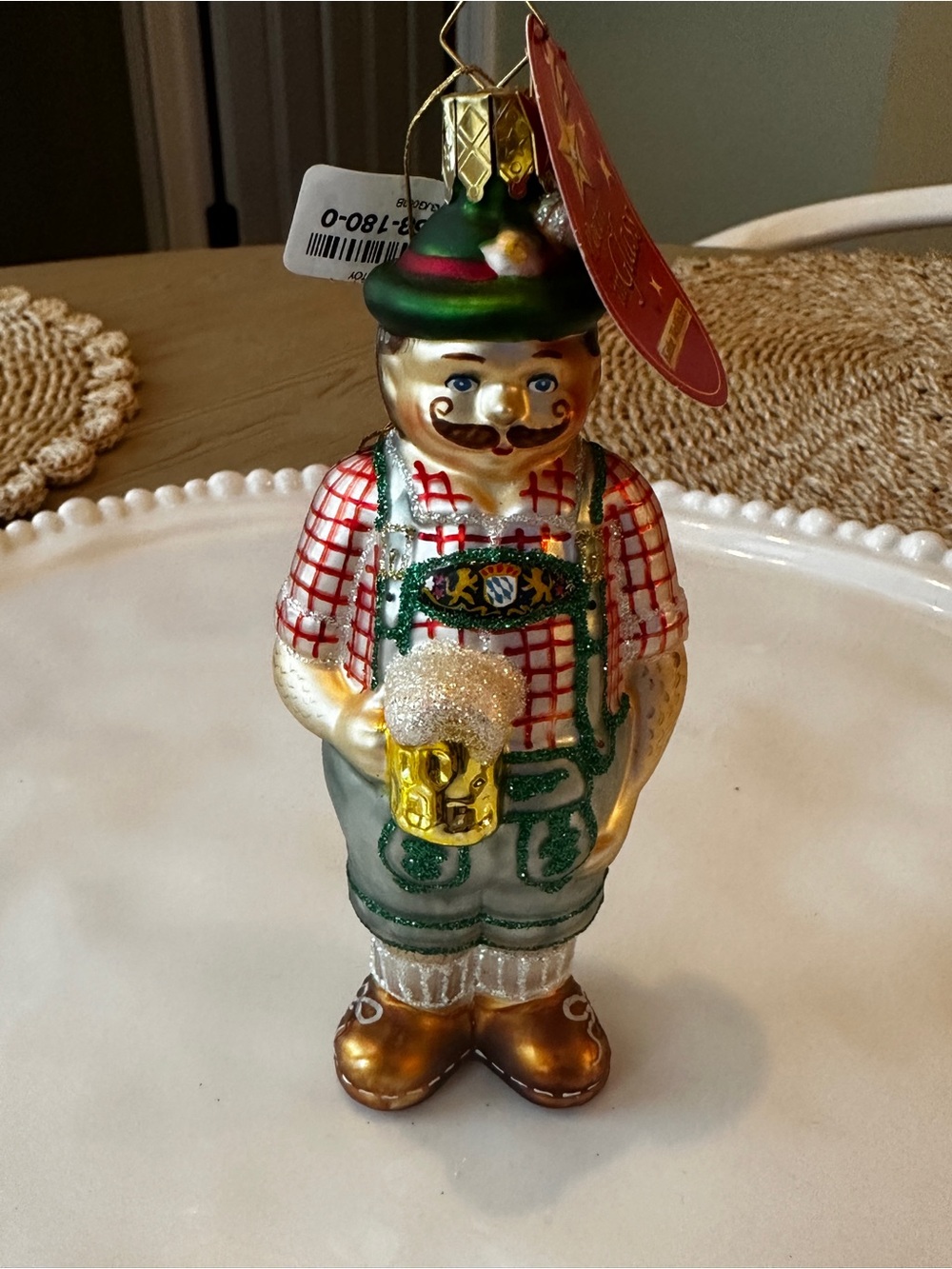 NWT Hand-Painted Oktoberfest Figurine Ornament in Green and Red